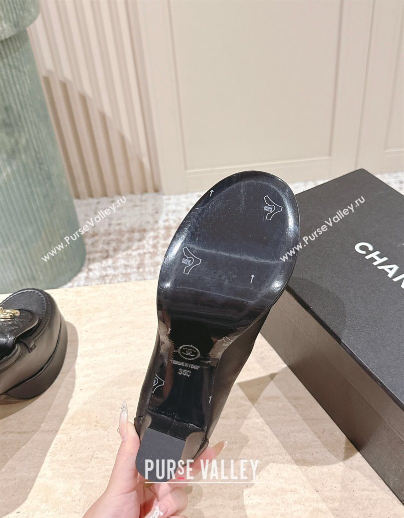 Chanel Lambskin Platform Pumps 9cm with CC Foldover Black 2025 G46692 (syt-250902029)