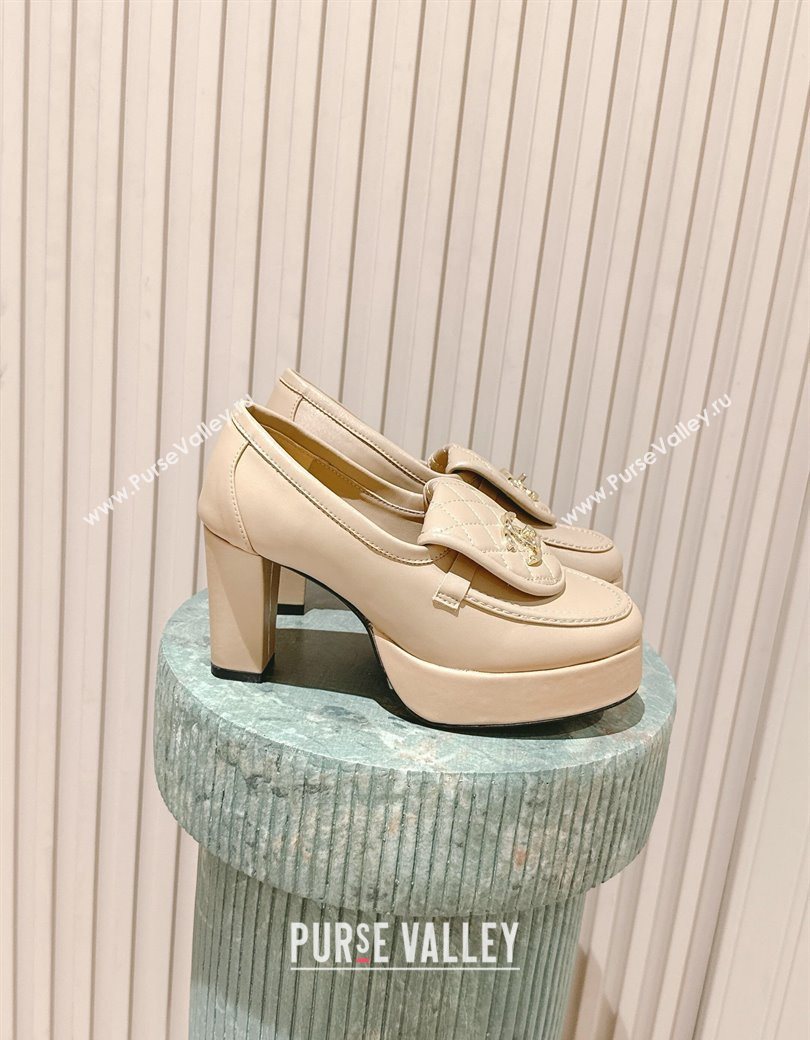 Chanel Lambskin Platform Pumps 9cm with CC Foldover Beige 2025 G46692 (syt-250902030)