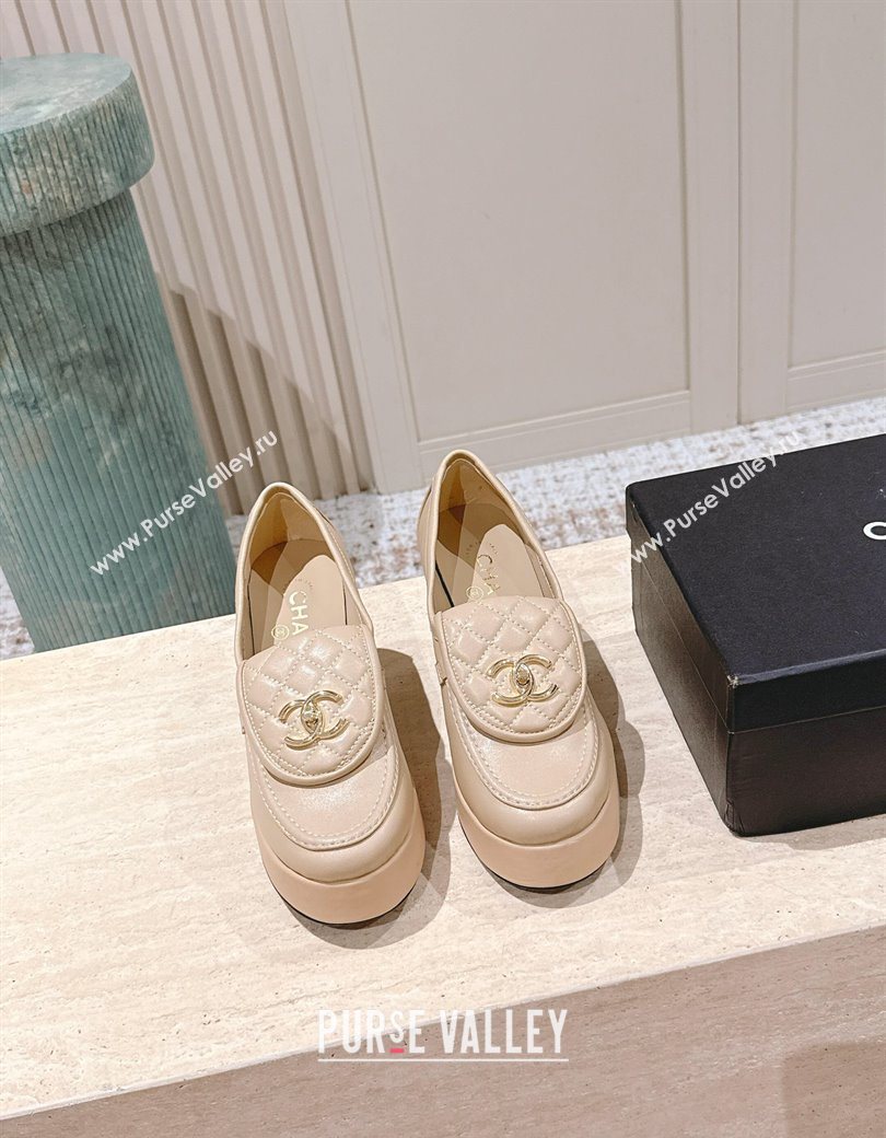 Chanel Lambskin Platform Pumps 9cm with CC Foldover Beige 2025 G46692 (syt-250902030)