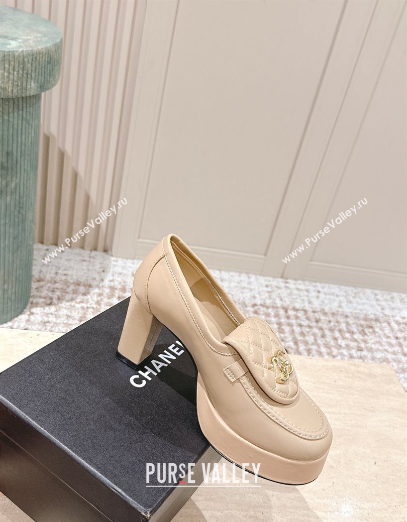 Chanel Lambskin Platform Pumps 9cm with CC Foldover Beige 2025 G46692 (syt-250902030)