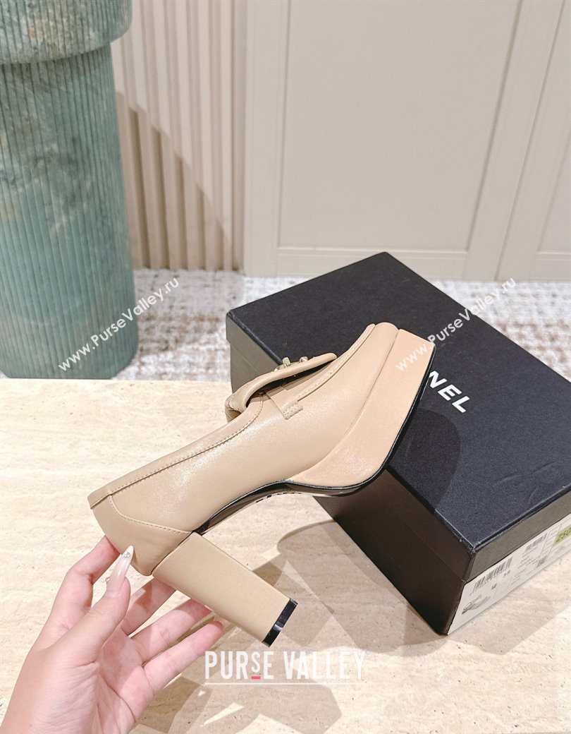 Chanel Lambskin Platform Pumps 9cm with CC Foldover Beige 2025 G46692 (syt-250902030)