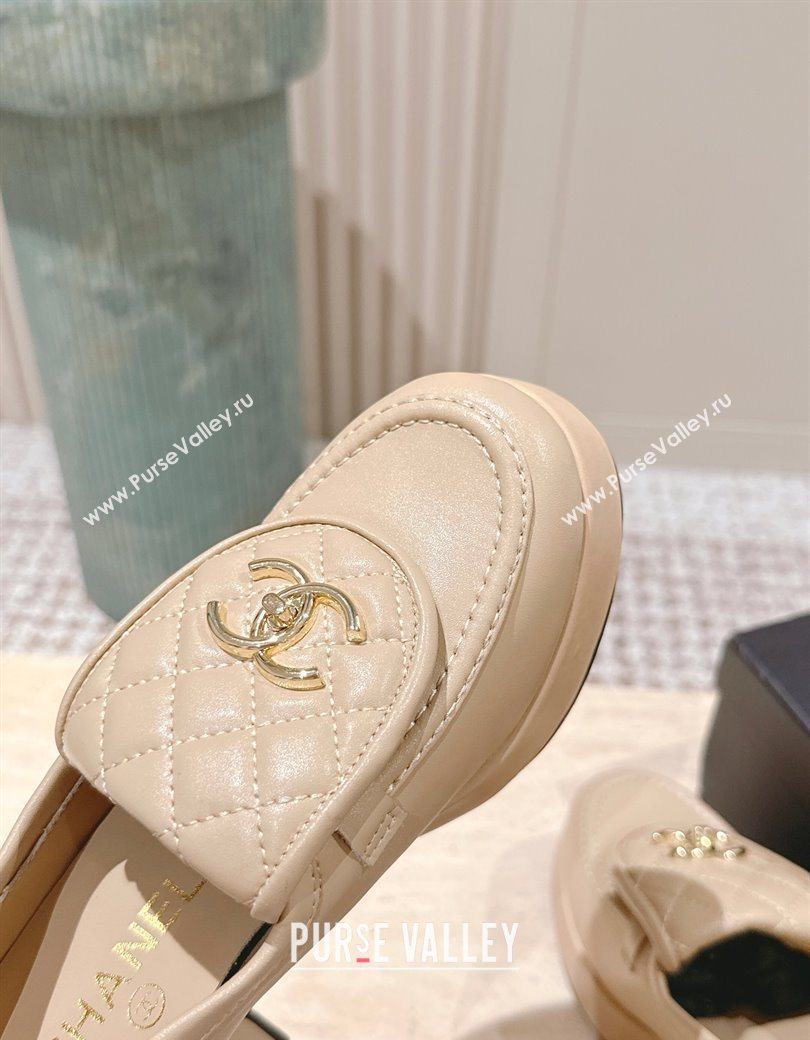 Chanel Lambskin Platform Pumps 9cm with CC Foldover Beige 2025 G46692 (syt-250902030)