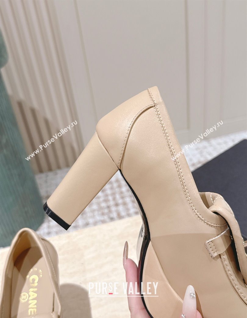 Chanel Lambskin Platform Pumps 9cm with CC Foldover Beige 2025 G46692 (syt-250902030)
