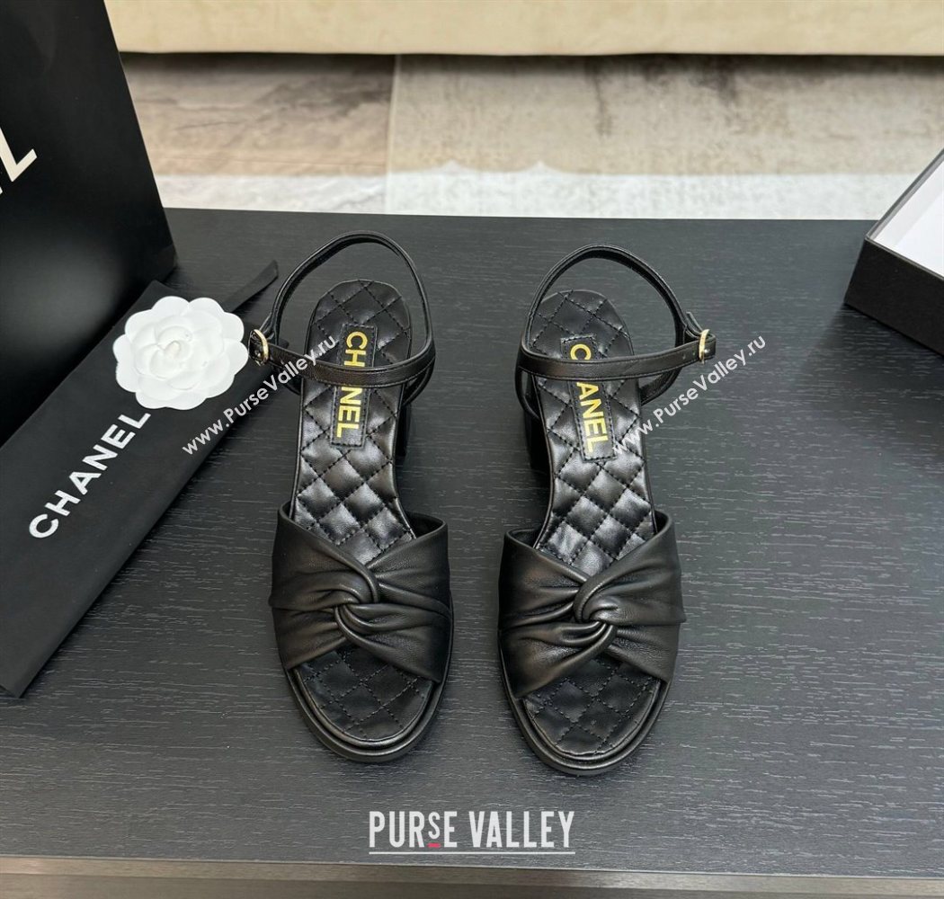 Chanel Knot Lambskin Leather Heel Sandals Black 2025 CH090101 (MD-250901030)