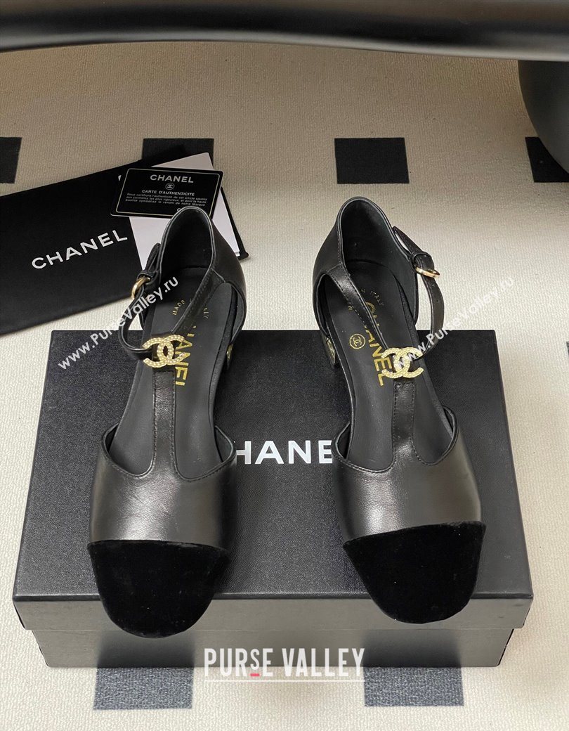 Chanel Lambskin Velvet T Mary Janes Flat Shoes with Pearls Black 2025 CH090104 (MD-250901051)