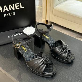Chanel Knot Lambskin Leather Heel Sandals Black 2025 CH090101 (MD-250901030)