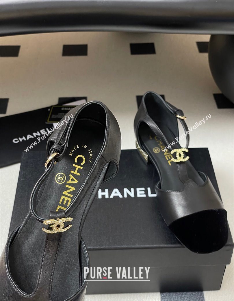 Chanel Lambskin Velvet T Mary Janes Flat Shoes with Pearls Black 2025 CH090104 (MD-250901051)