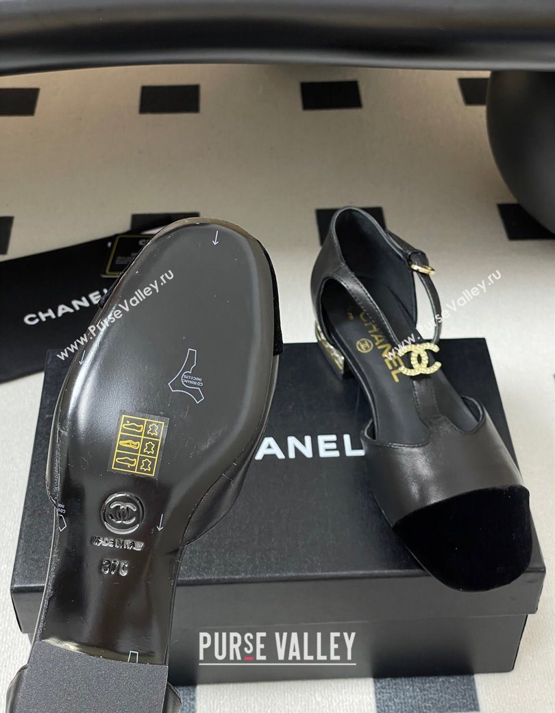 Chanel Lambskin Velvet T Mary Janes Flat Shoes with Pearls Black 2025 CH090104 (MD-250901051)