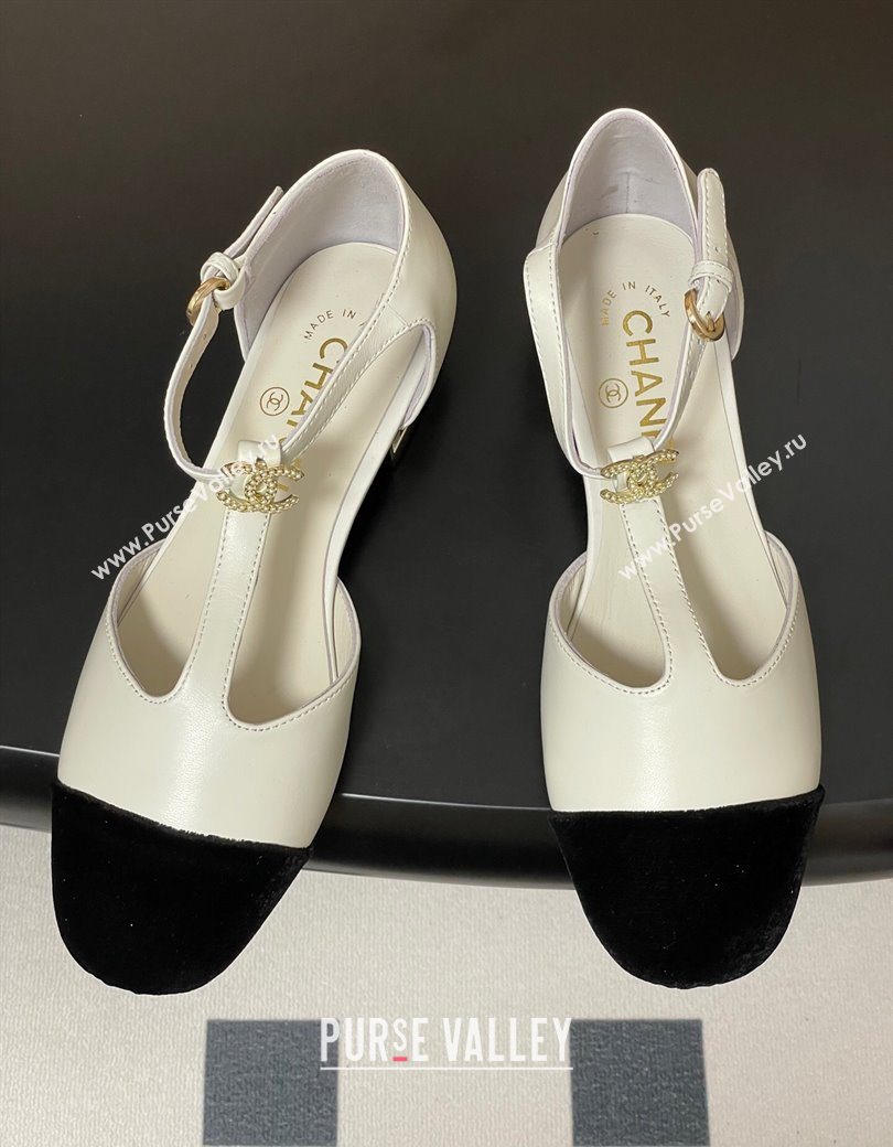 Chanel Lambskin Velvet T Mary Janes Flat Shoes with Pearls White 2025 CH090104 (MD-250901052)