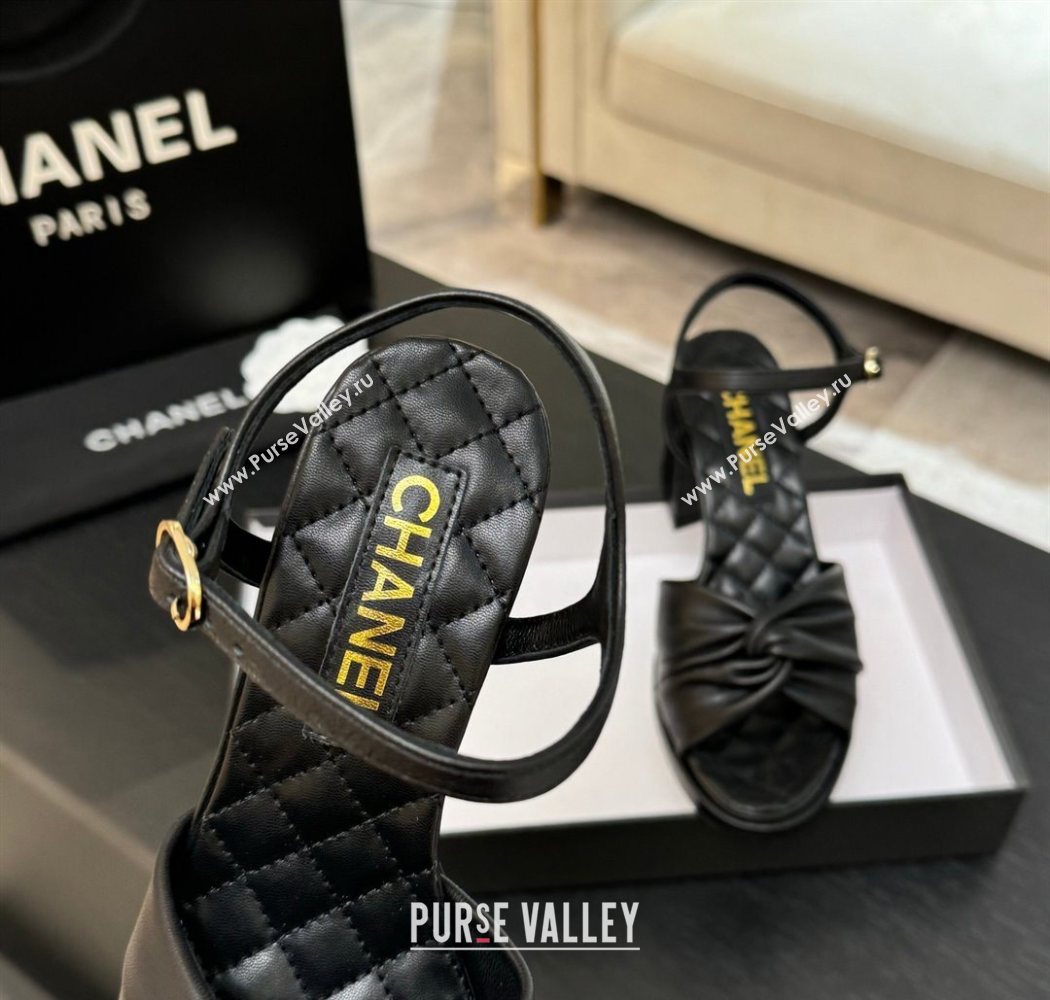 Chanel Knot Lambskin Leather Heel Sandals Black 2025 CH090101 (MD-250901030)