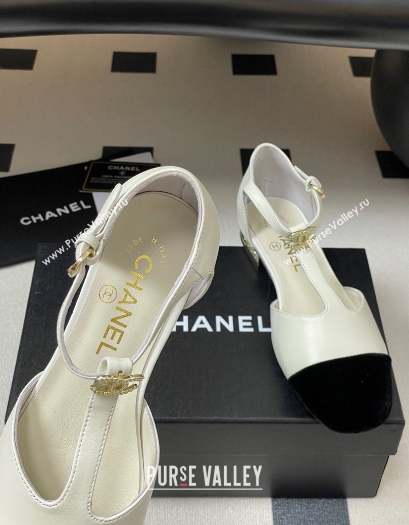 Chanel Lambskin Velvet T Mary Janes Flat Shoes with Pearls White 2025 CH090104 (MD-250901052)