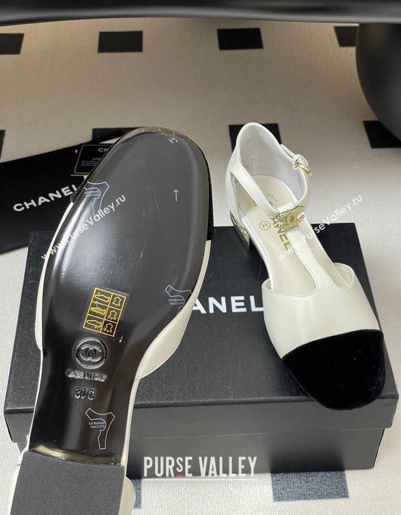 Chanel Lambskin Velvet T Mary Janes Flat Shoes with Pearls White 2025 CH090104 (MD-250901052)