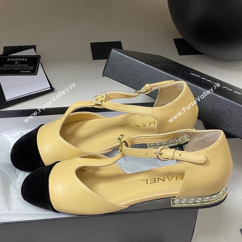 Chanel Lambskin Velvet T Mary Janes Flat Shoes with Pearls Beige 2025 CH090104 (MD-250901053)