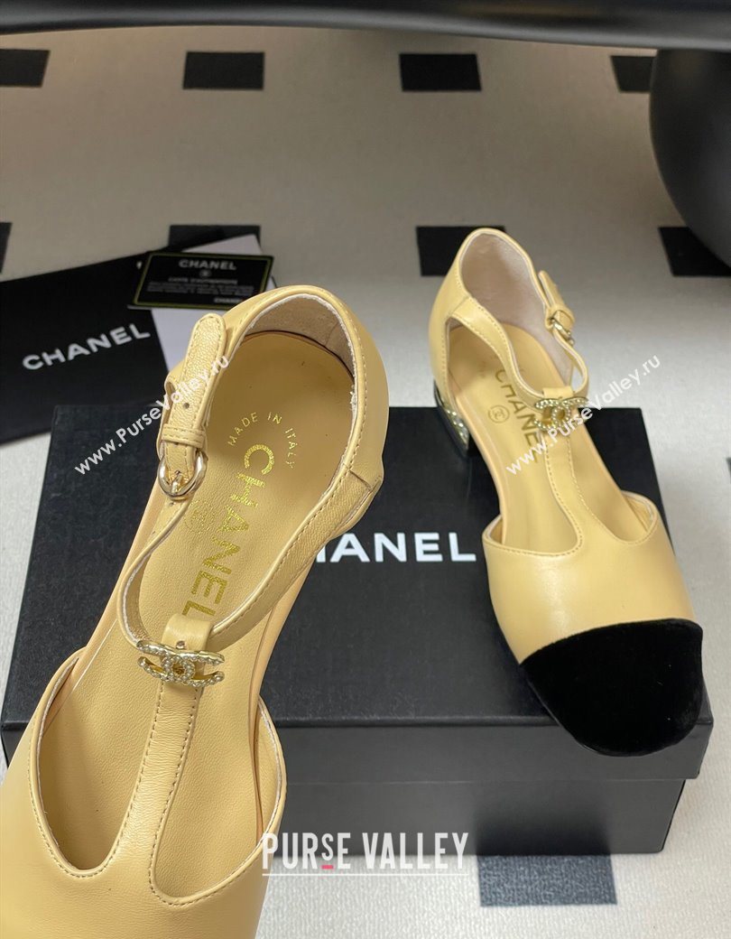 Chanel Lambskin Velvet T Mary Janes Flat Shoes with Pearls Beige 2025 CH090104 (MD-250901053)