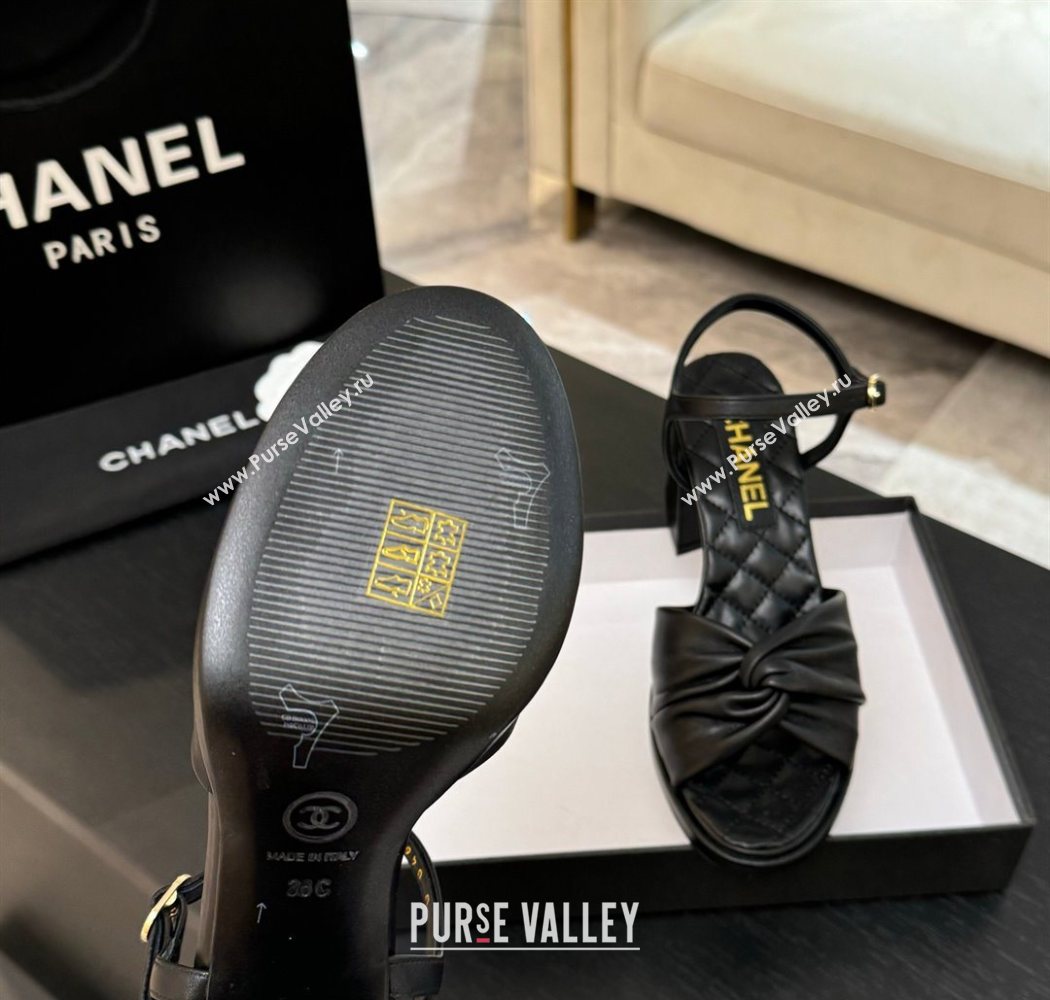 Chanel Knot Lambskin Leather Heel Sandals Black 2025 CH090101 (MD-250901030)