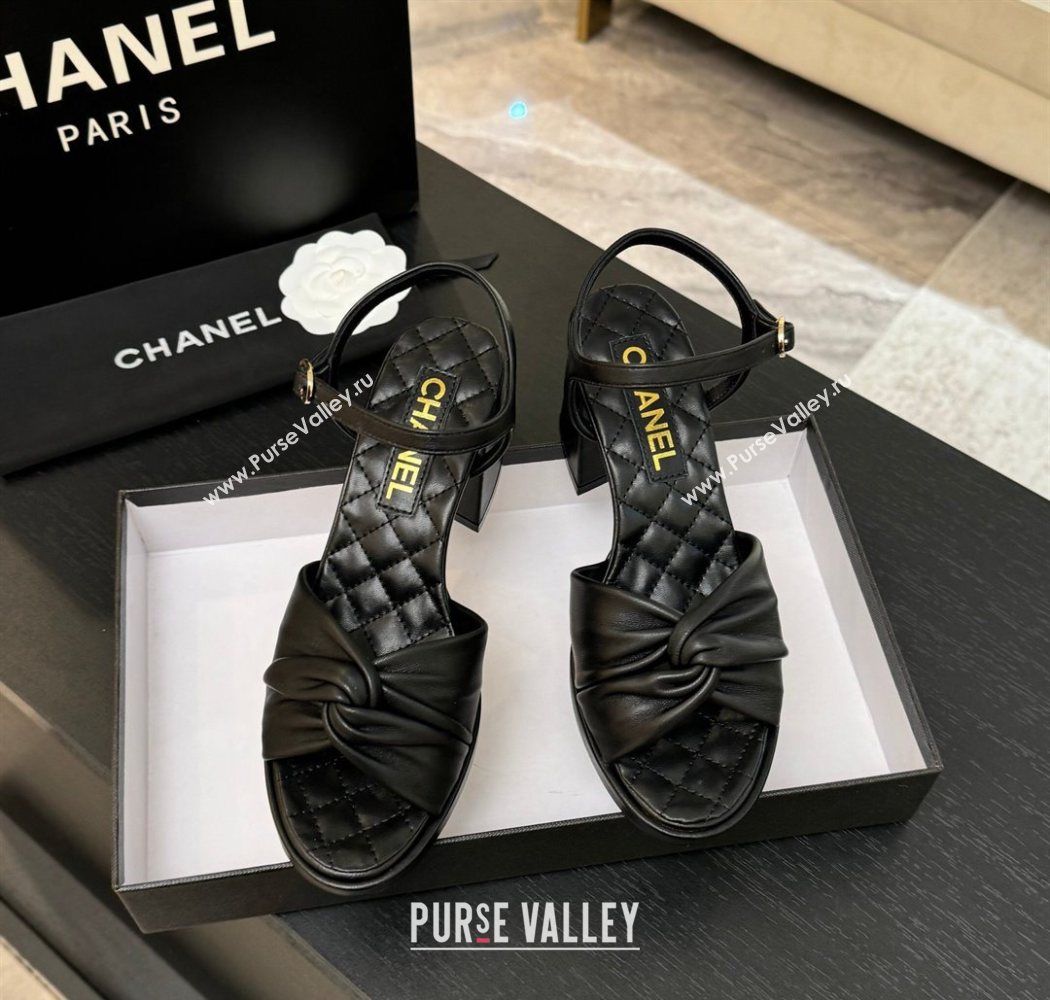 Chanel Knot Lambskin Leather Heel Sandals Black 2025 CH090101 (MD-250901030)