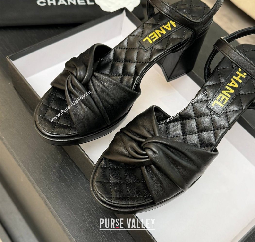 Chanel Knot Lambskin Leather Heel Sandals Black 2025 CH090101 (MD-250901030)
