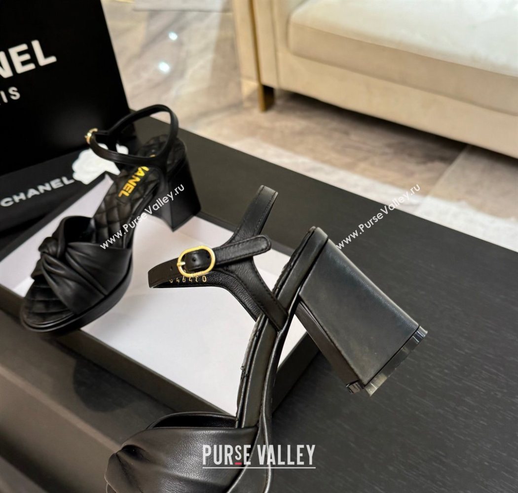 Chanel Knot Lambskin Leather Heel Sandals Black 2025 CH090101 (MD-250901030)