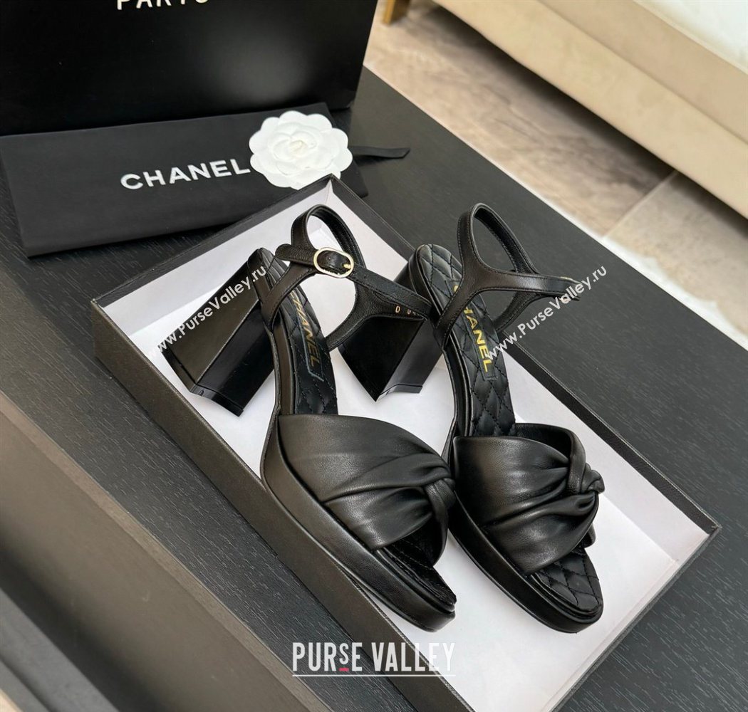 Chanel Knot Lambskin Leather Heel Sandals Black 2025 CH090101 (MD-250901030)