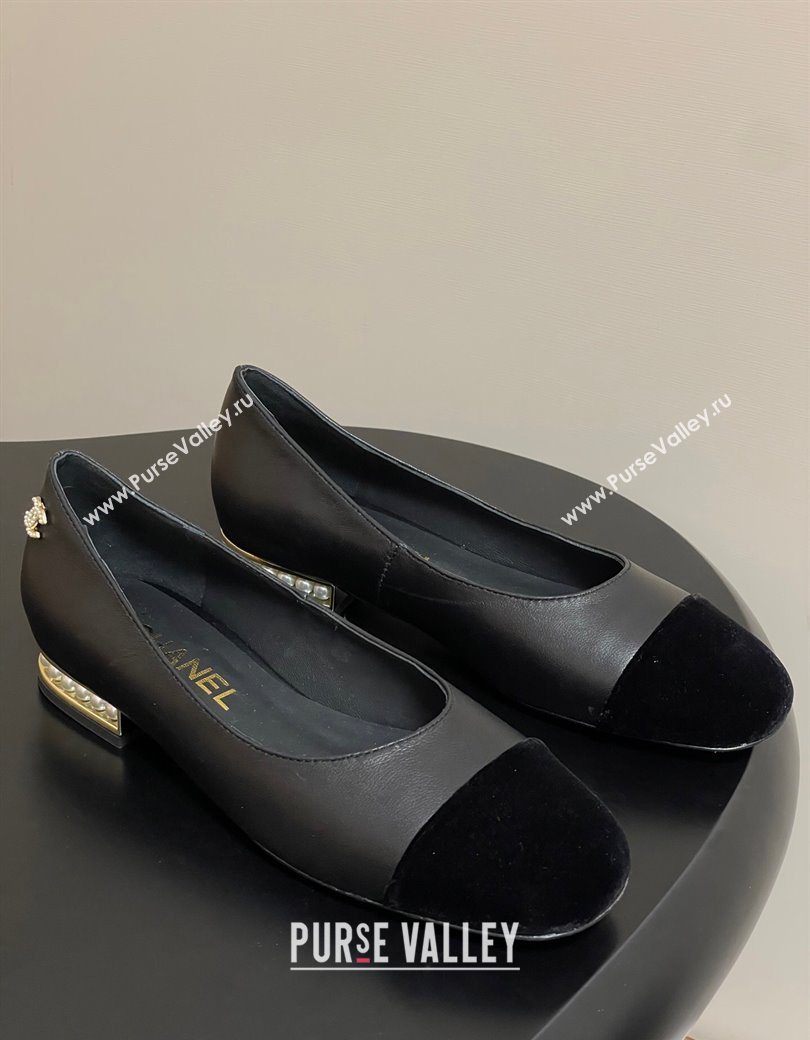 Chanel Lambskin Velvet Ballet Flats with Pearls Black 2025 CH090104 (MD-250901068)