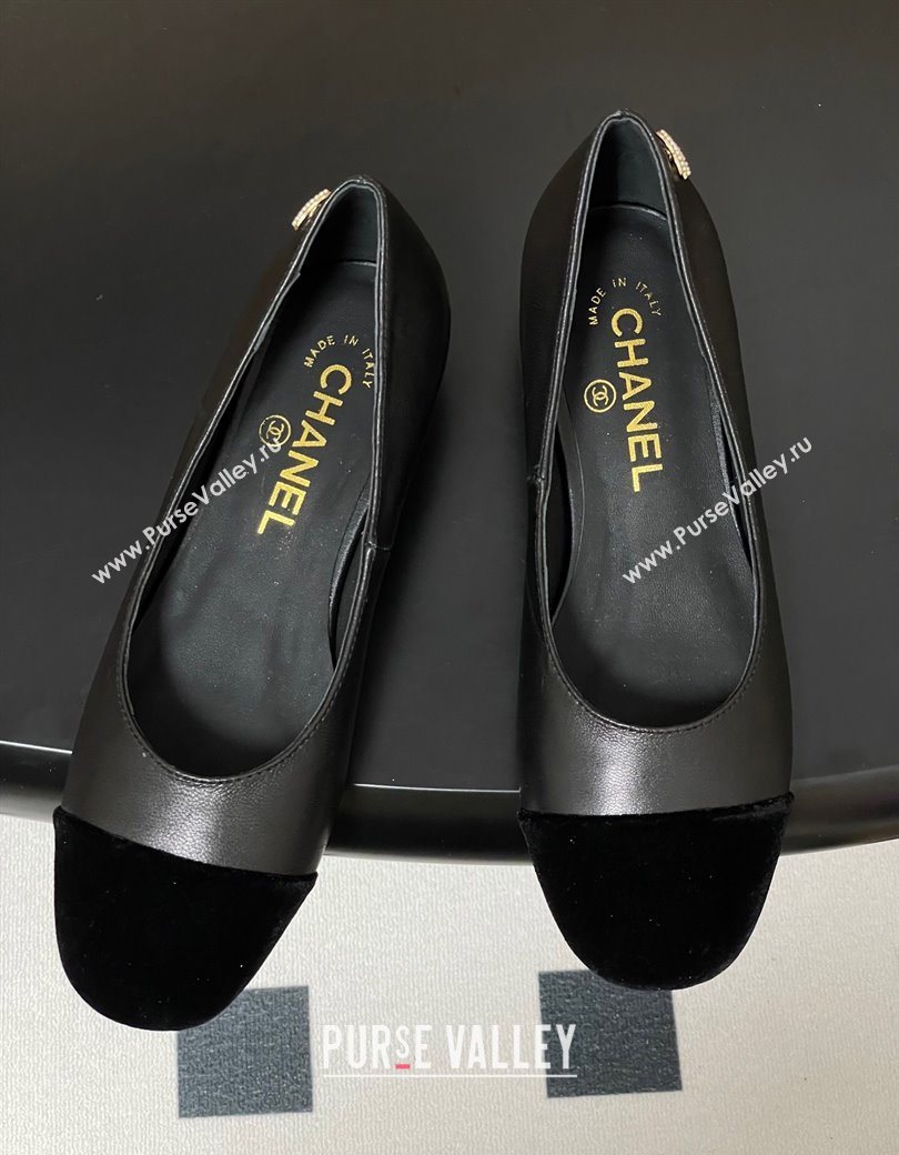 Chanel Lambskin Velvet Ballet Flats with Pearls Black 2025 CH090104 (MD-250901068)