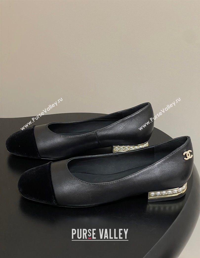 Chanel Lambskin Velvet Ballet Flats with Pearls Black 2025 CH090104 (MD-250901068)