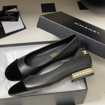 Chanel Lambskin Velvet Ballet Flats with Pearls Black 2025 CH090104 (MD-250901068)