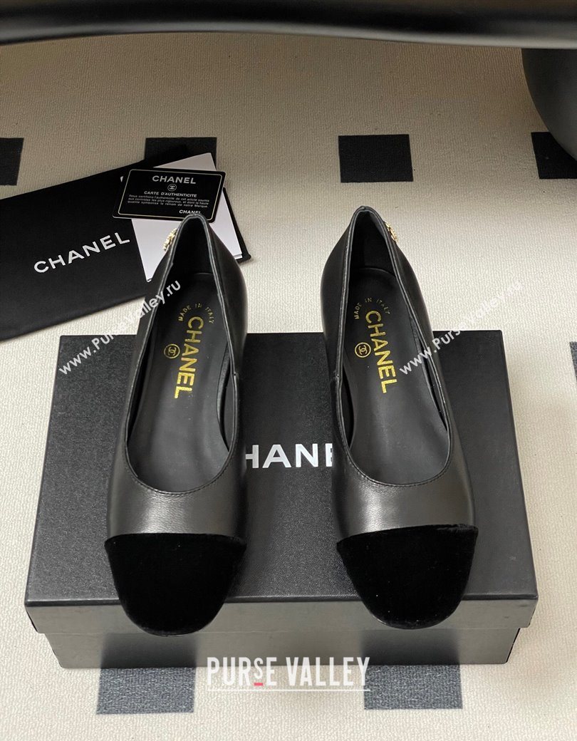 Chanel Lambskin Velvet Ballet Flats with Pearls Black 2025 CH090104 (MD-250901068)