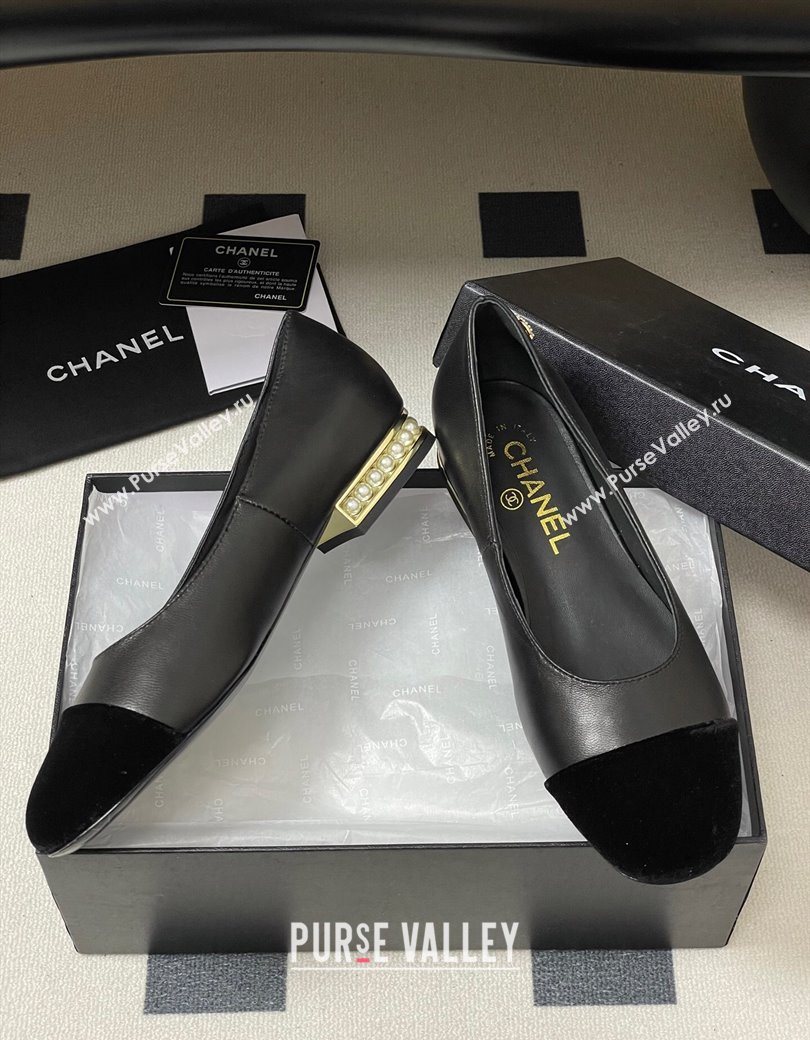Chanel Lambskin Velvet Ballet Flats with Pearls Black 2025 CH090104 (MD-250901068)