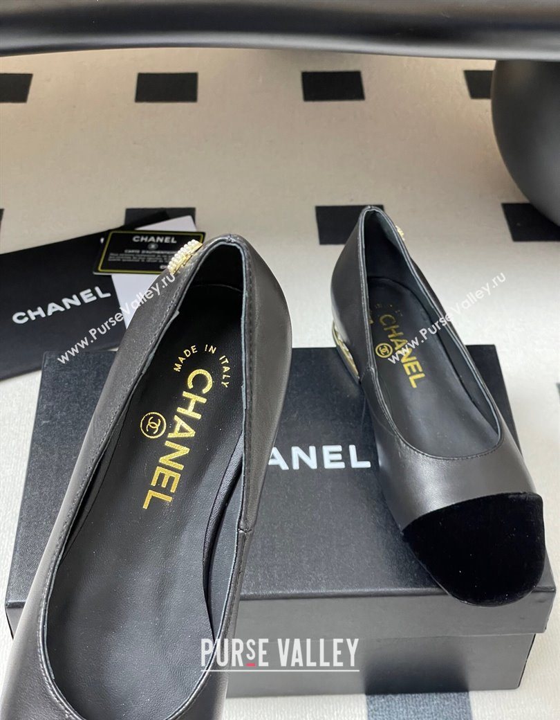 Chanel Lambskin Velvet Ballet Flats with Pearls Black 2025 CH090104 (MD-250901068)