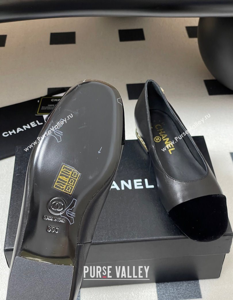 Chanel Lambskin Velvet Ballet Flats with Pearls Black 2025 CH090104 (MD-250901068)