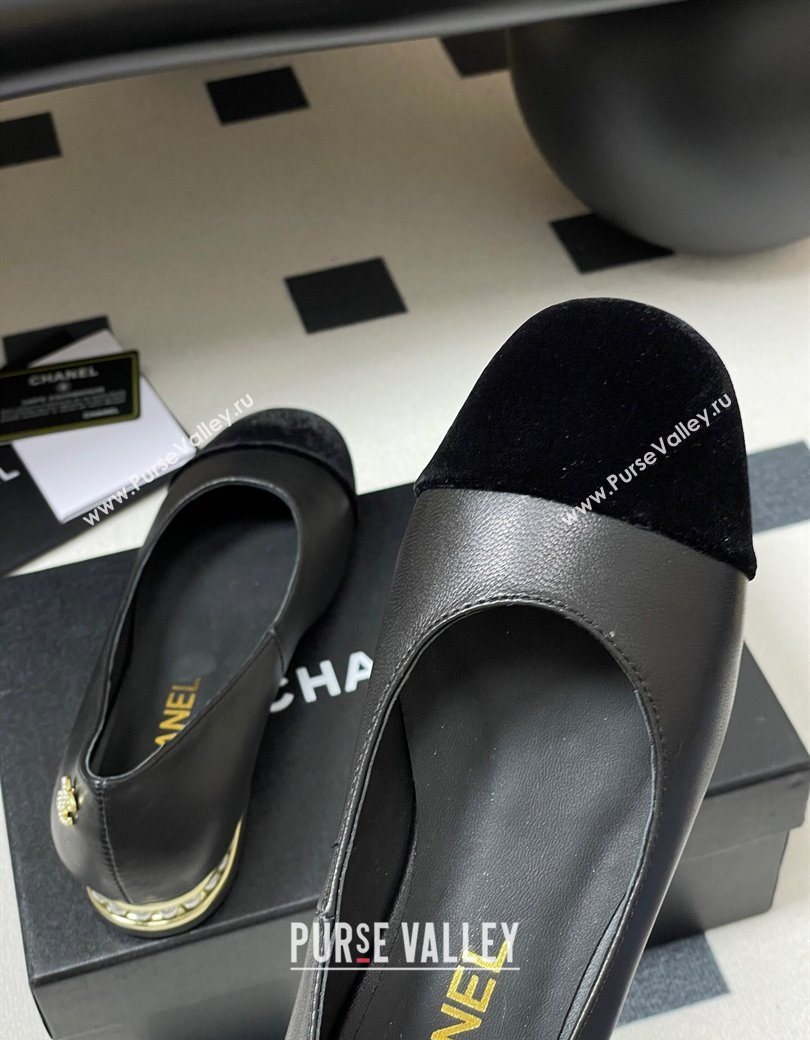 Chanel Lambskin Velvet Ballet Flats with Pearls Black 2025 CH090104 (MD-250901068)
