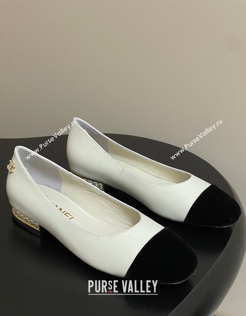 Chanel Lambskin Velvet Ballet Flats with Pearls White 2025 CH090104 (MD-250901069)