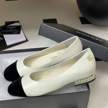 Chanel Lambskin Velvet Ballet Flats with Pearls White 2025 CH090104 (MD-250901069)