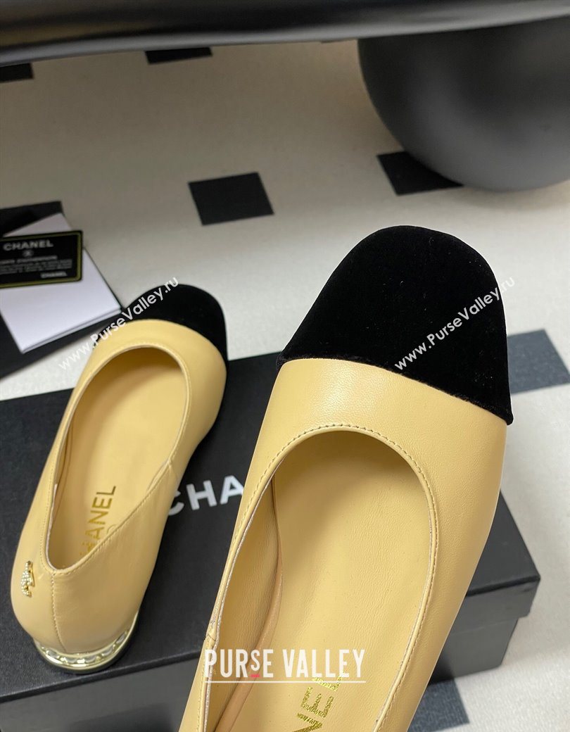 Chanel Lambskin Velvet Ballet Flats with Pearls Beige Yellow 2025 CH090104 (MD-250901070)