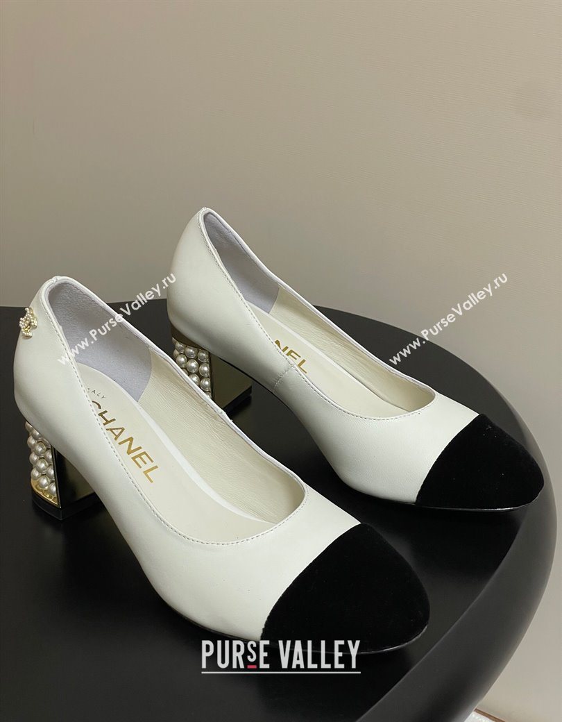 Chanel Lambskin Velvet Pumps 6cm with Pearls White 2025 CH090104 (MD-250901072)