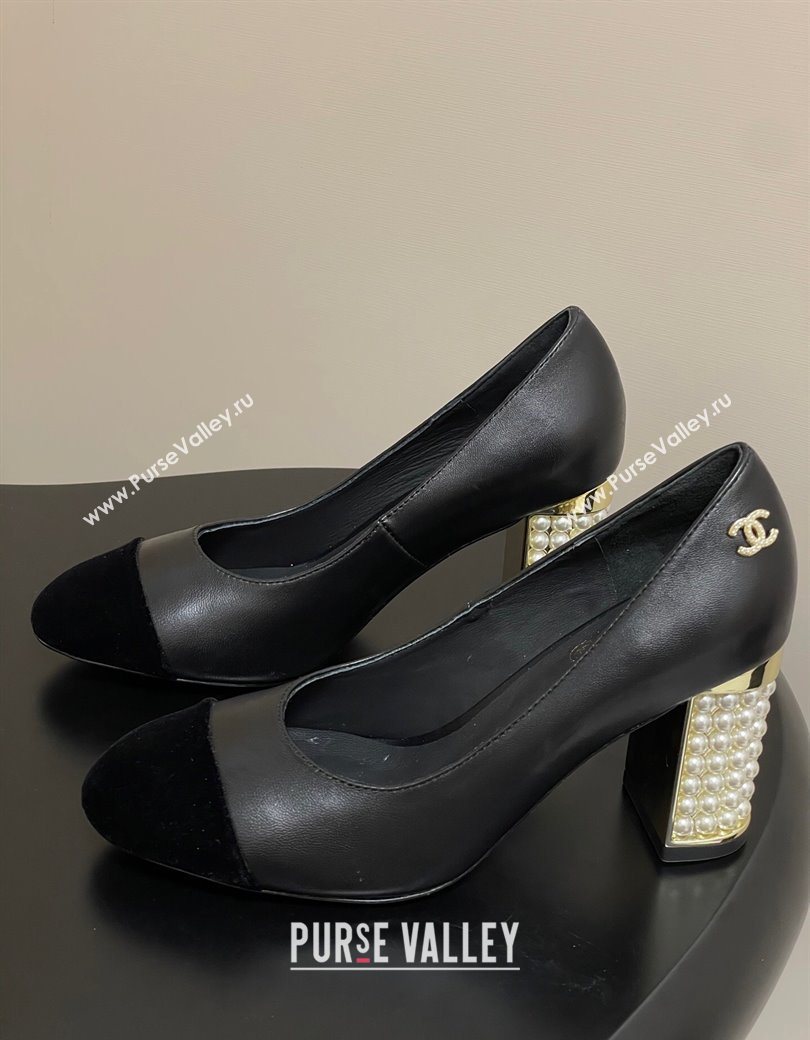 Chanel Lambskin Velvet Pumps 8cm with Pearls Black 2025 CH090104 (MD-250901074)