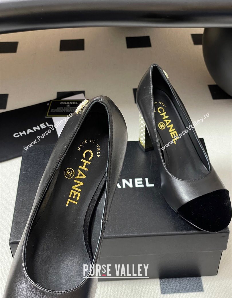 Chanel Lambskin Velvet Pumps 8cm with Pearls Black 2025 CH090104 (MD-250901074)