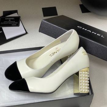 Chanel Lambskin Velvet Pumps 8cm with Pearls White 2025 CH090104 (MD-250901075)
