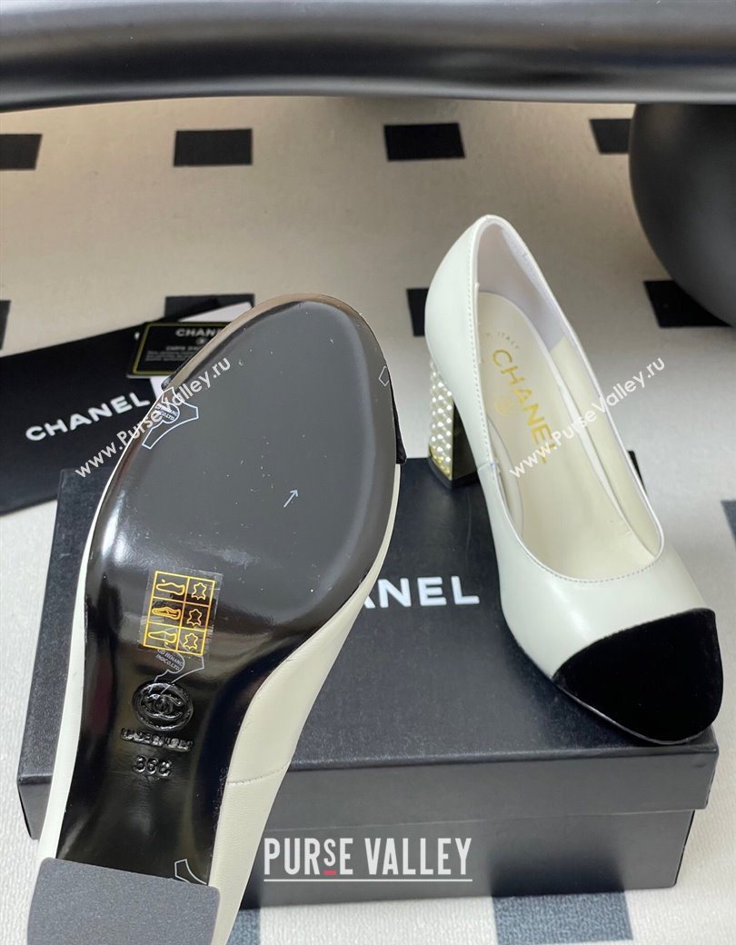 Chanel Lambskin Velvet Pumps 8cm with Pearls White 2025 CH090104 (MD-250901075)