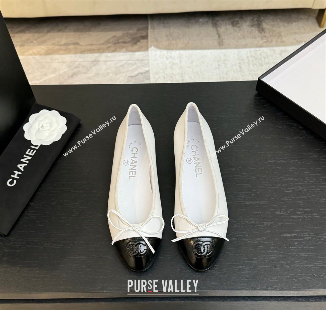 Chanel Classic Lambskin Patent Calfskin Ballet Flats with Bow White 2025 0901 (MD-250901021)