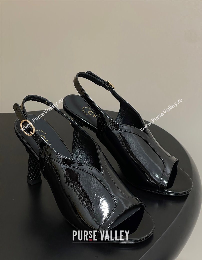 Chanel Patent Calfskin Leather Heel Sandals 8.5cm Black 2025 G46538 (MD-250901141)