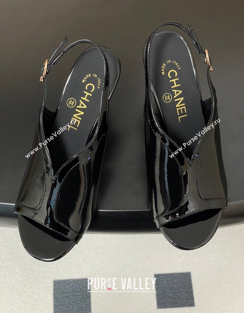 Chanel Patent Calfskin Leather Heel Sandals 8.5cm Black 2025 G46538 (MD-250901141)