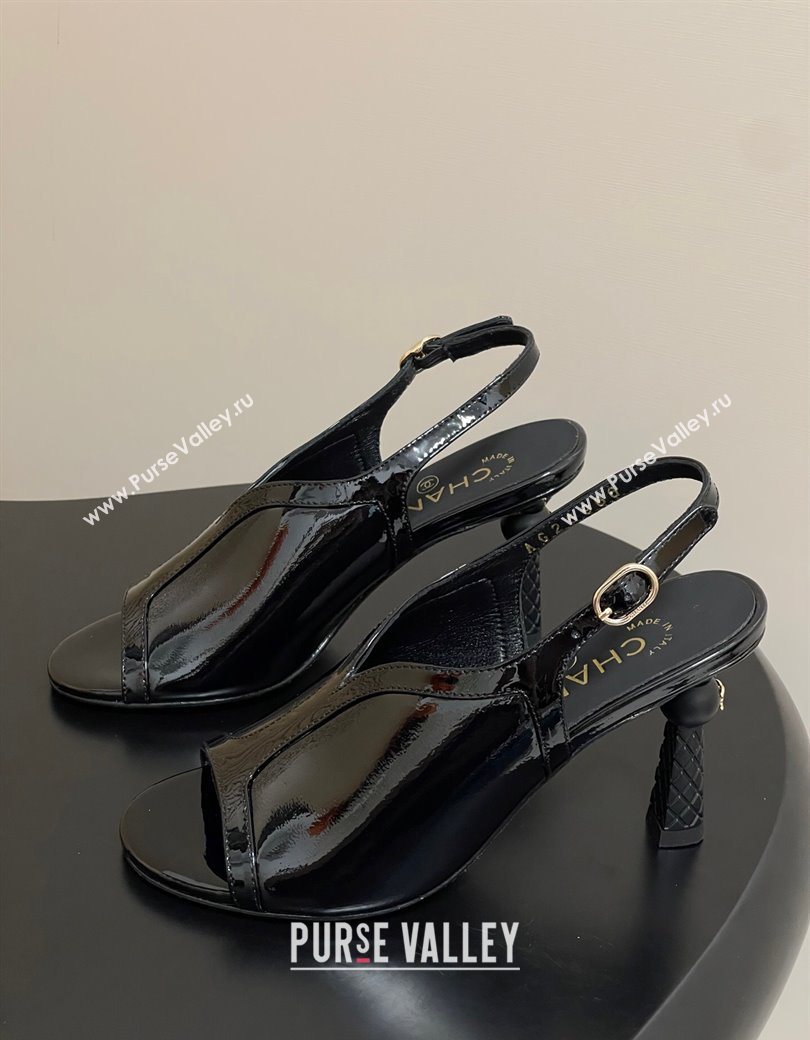 Chanel Patent Calfskin Leather Heel Sandals 8.5cm Black 2025 G46538 (MD-250901141)