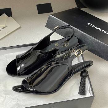 Chanel Patent Calfskin Leather Heel Sandals 8.5cm Black 2025 G46538 (MD-250901141)