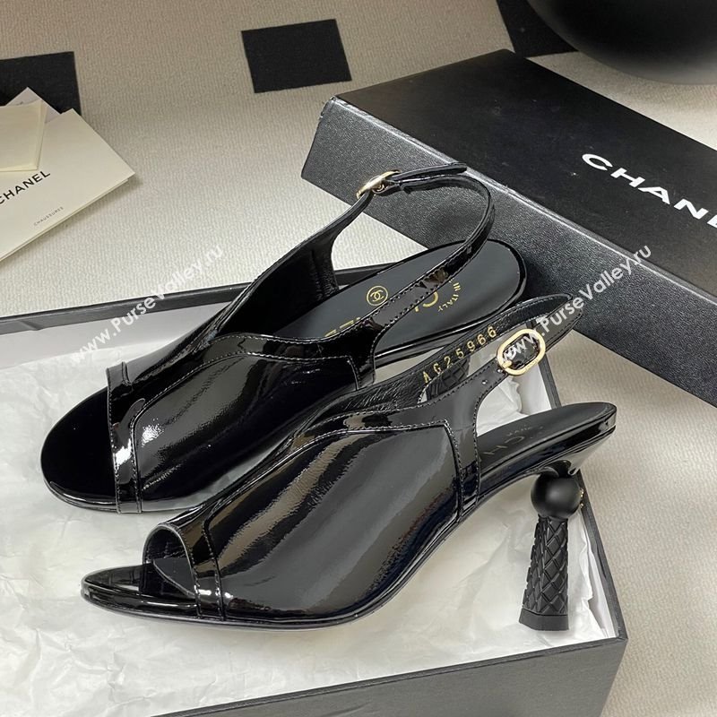 Chanel Patent Calfskin Leather Heel Sandals 8.5cm Black 2025 G46538 (MD-250901141)