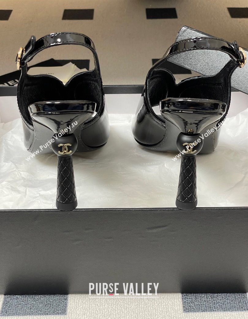 Chanel Patent Calfskin Leather Heel Sandals 8.5cm Black 2025 G46538 (MD-250901141)