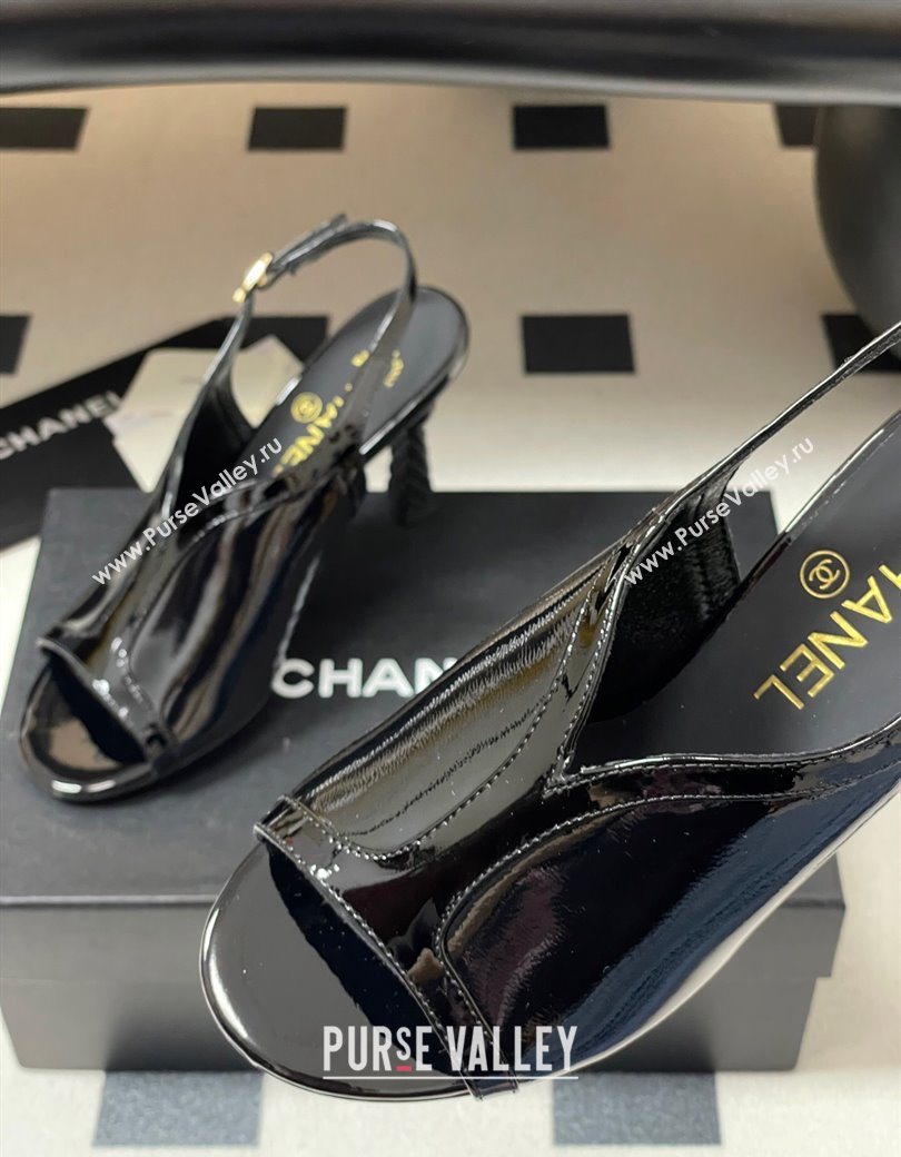 Chanel Patent Calfskin Leather Heel Sandals 8.5cm Black 2025 G46538 (MD-250901141)