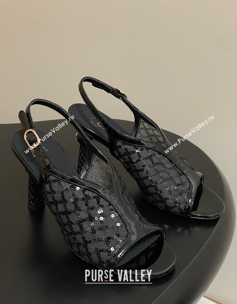Chanel Mesh Sequins Heel Sandals 8.5cm Black 2025 G46538 (MD-250901142)