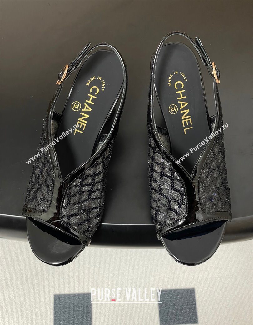 Chanel Mesh Sequins Heel Sandals 8.5cm Black 2025 G46538 (MD-250901142)